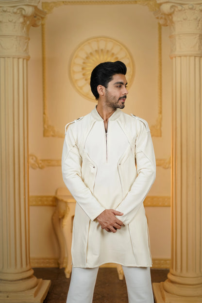 STRETCH LEATHER WHITE KURTA WITH PANTS