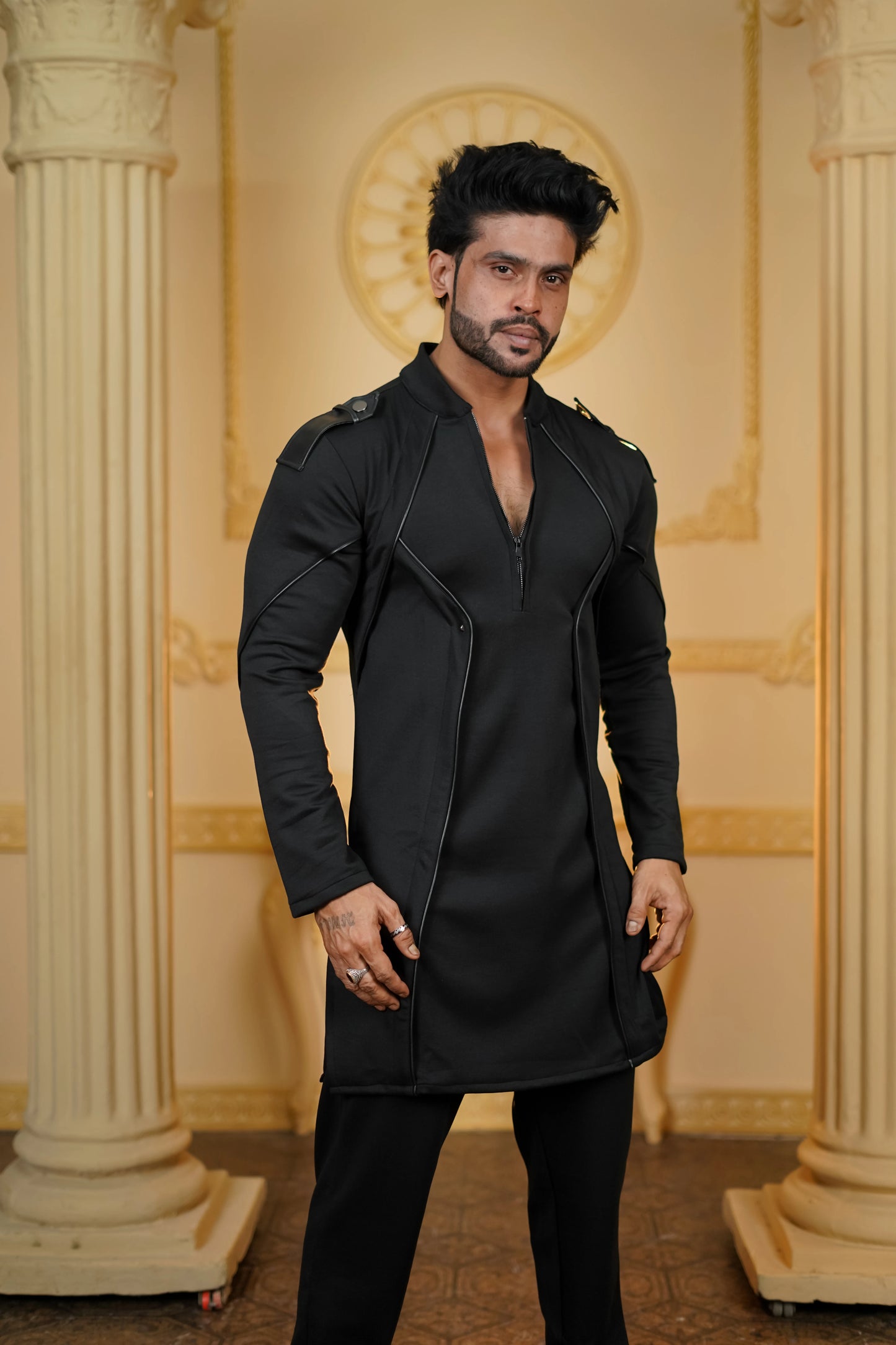 STRETCH LEATHER BATMAN KURTA WITH PANTS