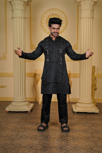 LEATHER APLIQ CONTRAST EMBROIDERED JOINT KURTA WITH PANTS