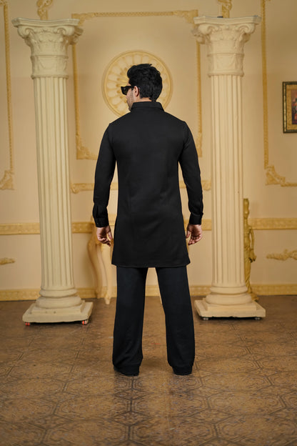 STRETCH SIDE OPEN KURTA BLACK WITH PANTS