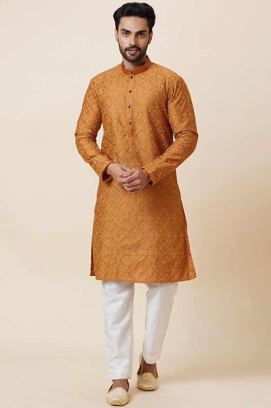 KURTA RUST GEOMETRICAL FULL  EMBROIDERY