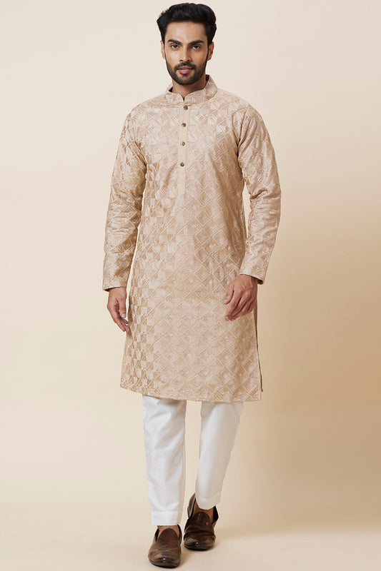 KURTA KHAKHI SQUARE EMBROIDERY
