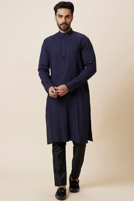 KURTA NAVY COTTON SEERSUCKER