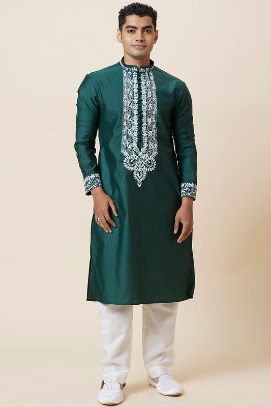 Kurta Green Placket Embroidery