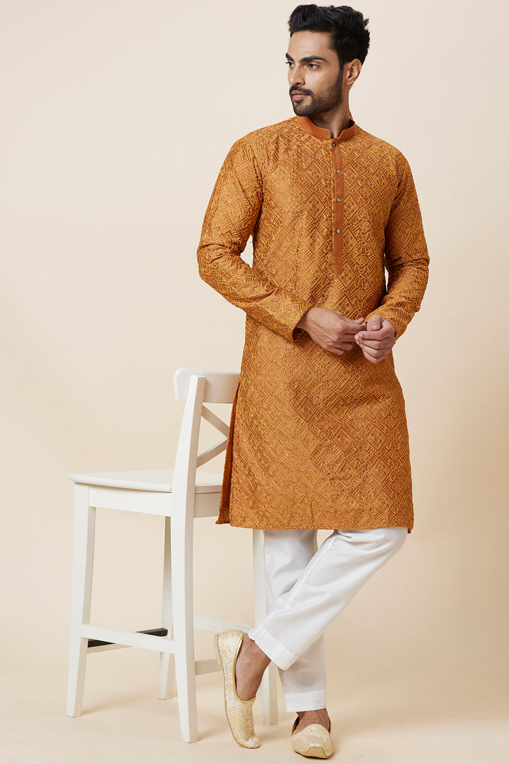 KURTA RUST GEOMETRICAL FULL  EMBROIDERY