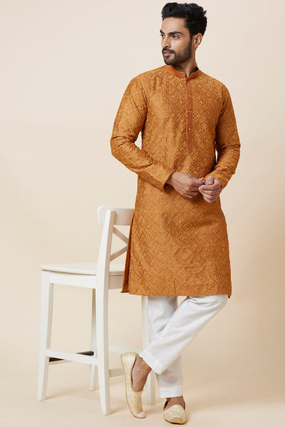 KURTA RUST GEOMETRICAL FULL  EMBROIDERY