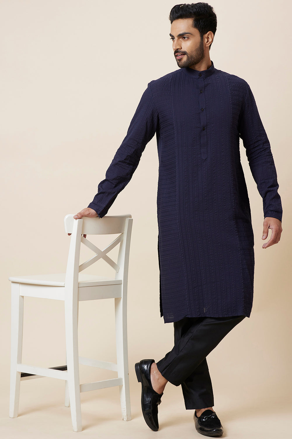 KURTA NAVY COTTON SEERSUCKER