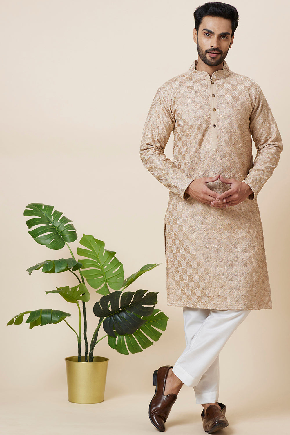KURTA KHAKHI SQUARE EMBROIDERY
