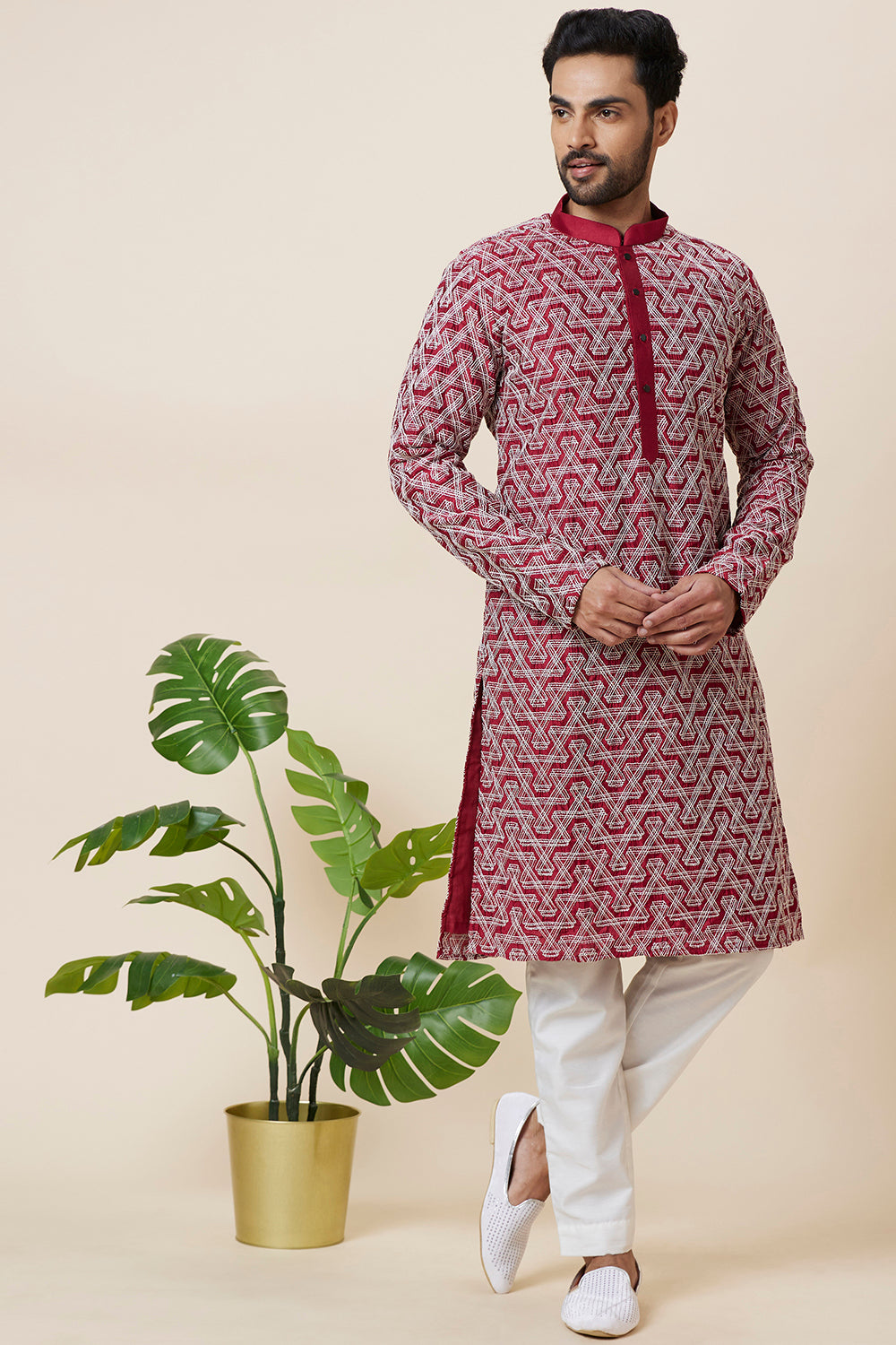 Kurta Maroon silver all over Embroidery