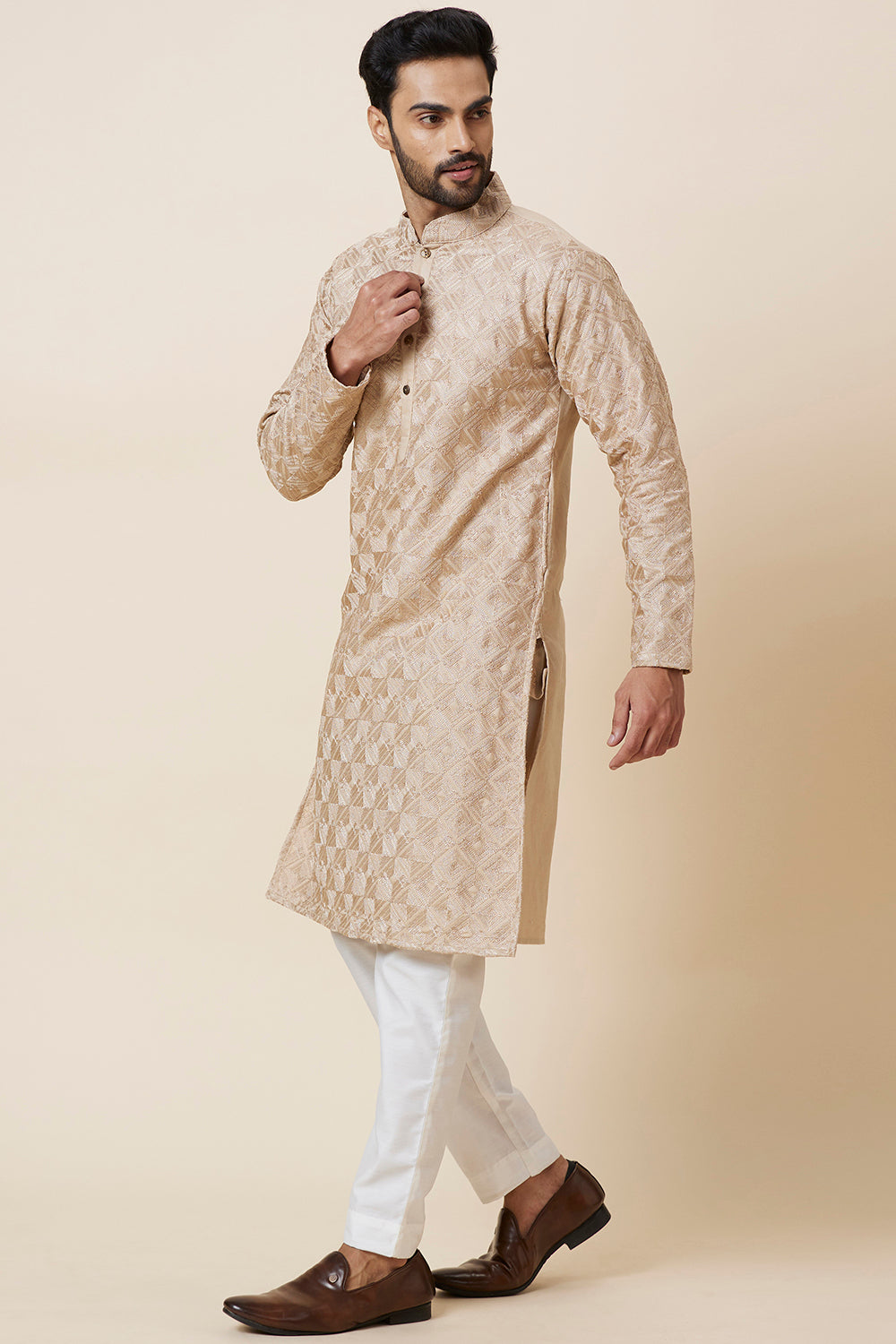 KURTA KHAKHI SQUARE EMBROIDERY