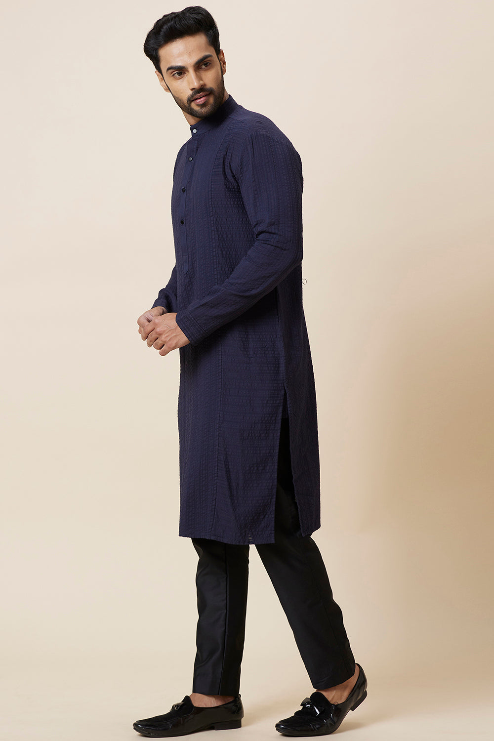 KURTA NAVY COTTON SEERSUCKER
