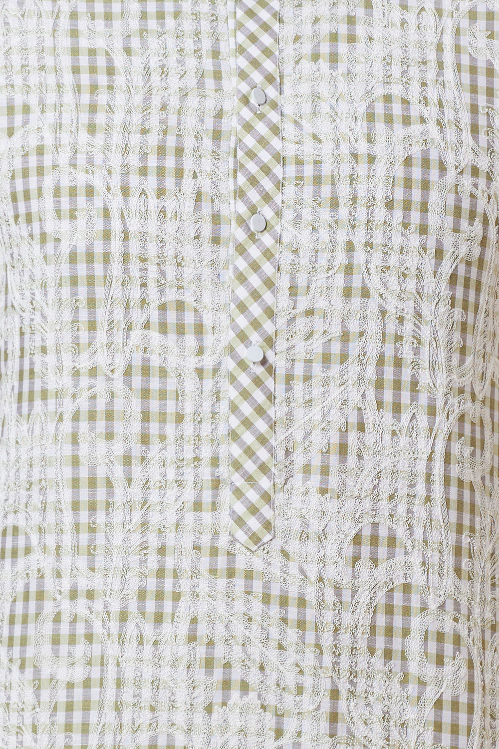 KURTA LINEN GREEN SMALL CHECKS FLORAL EMBROIDERY