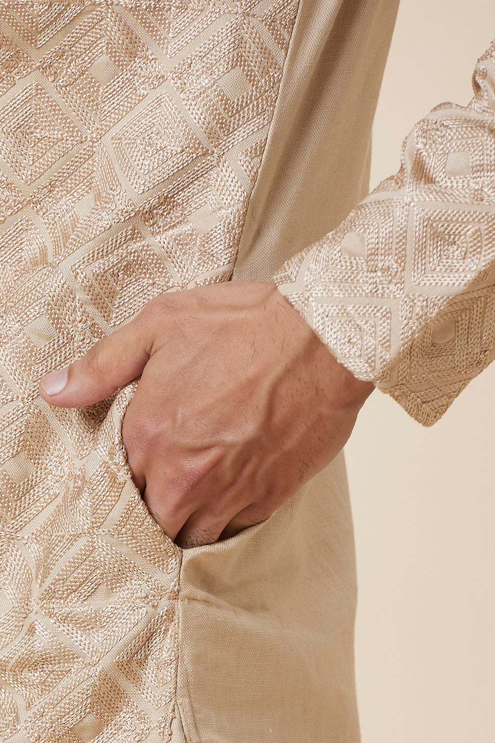 KURTA KHAKHI SQUARE EMBROIDERY