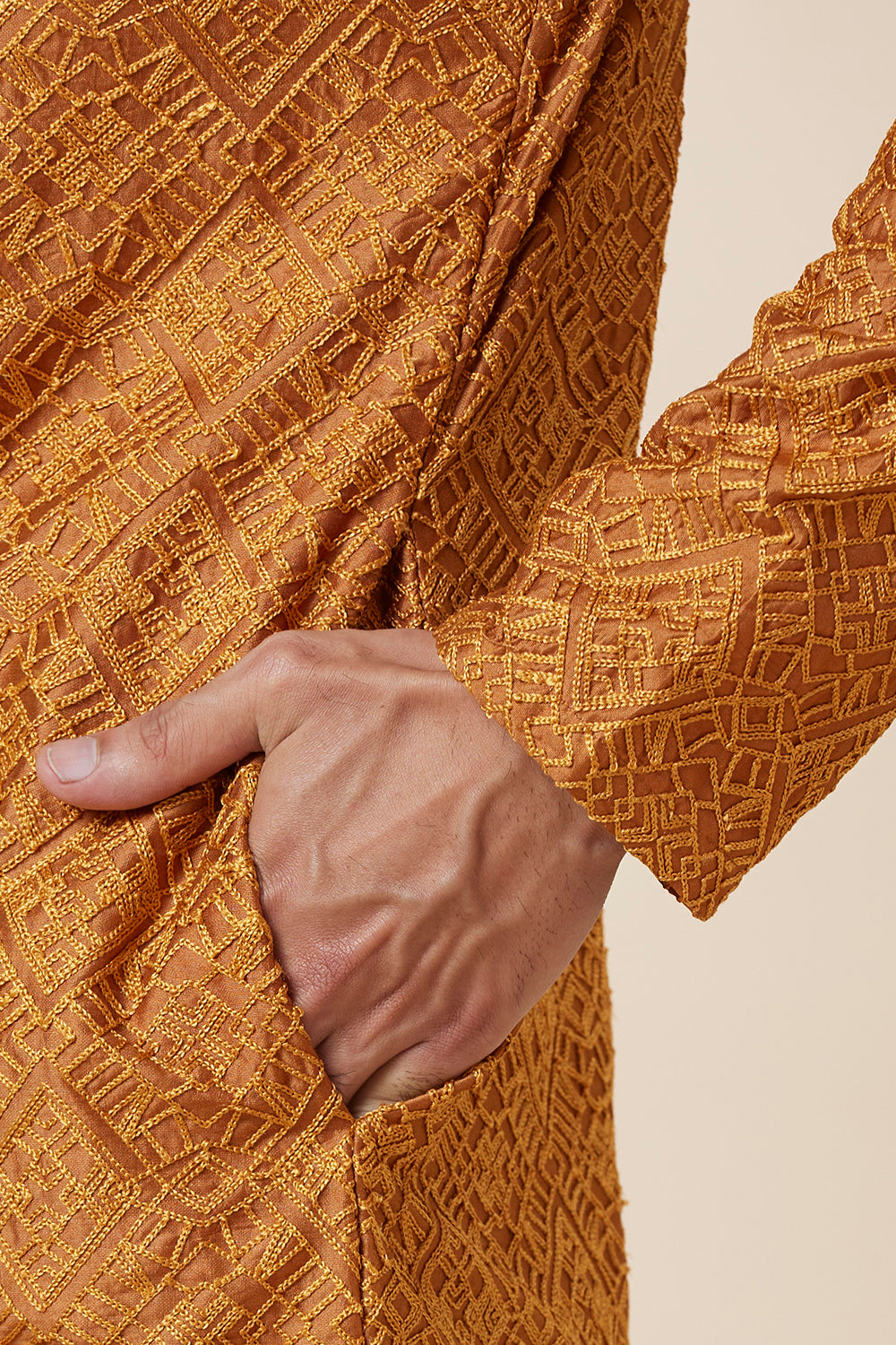 KURTA RUST GEOMETRICAL FULL  EMBROIDERY